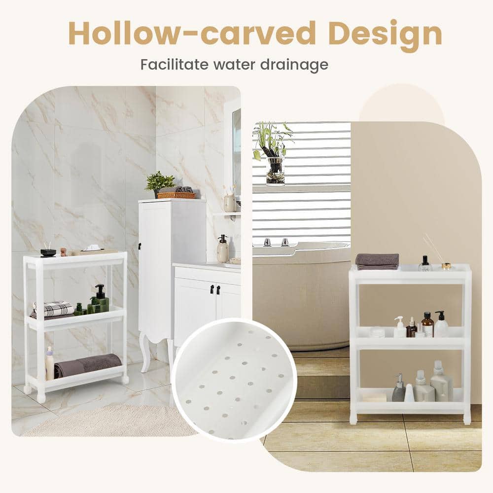 2-Pieces White 3-Tier Slim Storage Kitchen Cart with Drainage Holes and Wheels - Hercitys