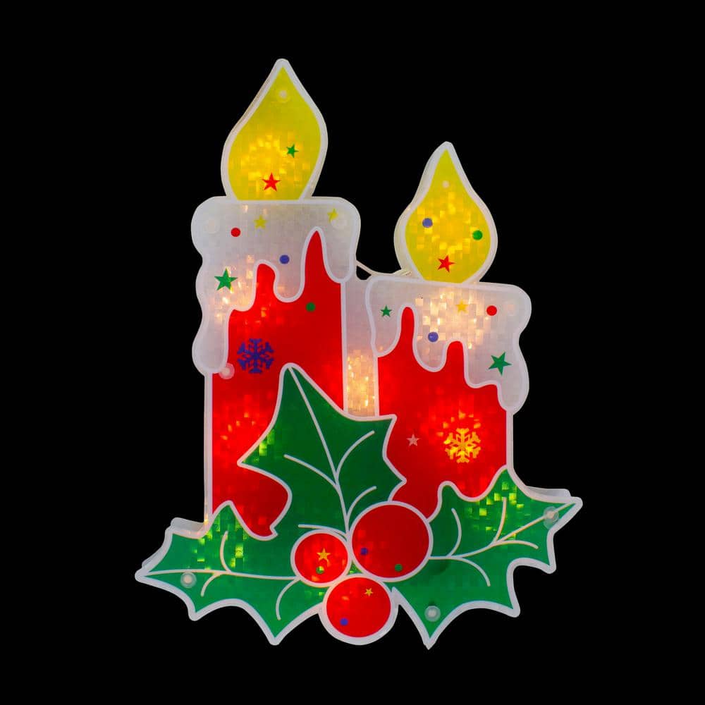 12 in. Red Lighted Berry Candle Christmas Window Silhouette Decoration - Hercitys