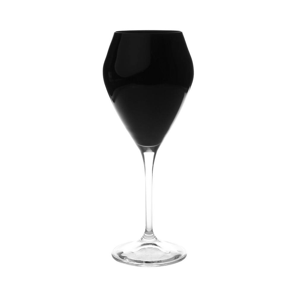 14 oz. – Set of 6 V-Shaped Wine Glasses Black with Clear Stem - Hercitys