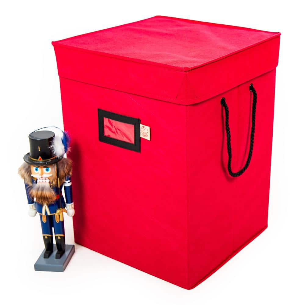 16 in. Red Canvas Collectible Nutcracker Storage Box (Holds 9 Figurines) - Hercitys