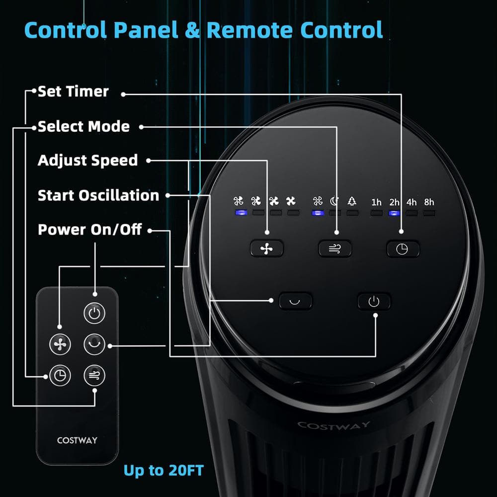 11.5 in. Tower Fan with Remote 75-Degree Oscillating Fan with 3 Wind Modes and 4 Wind Speeds - Hercitys