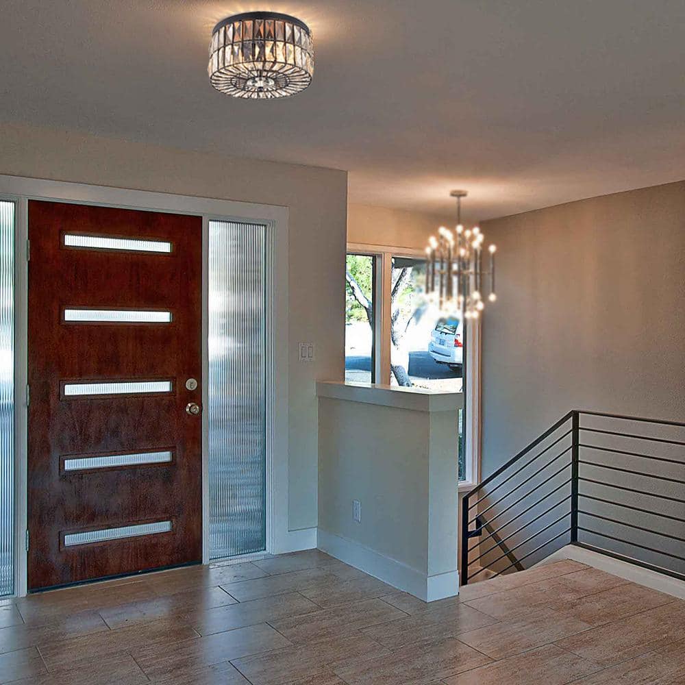 11.75 in. 2-Light Black Ceiling Flush Mount Light with Crystal Glass - Hercitys