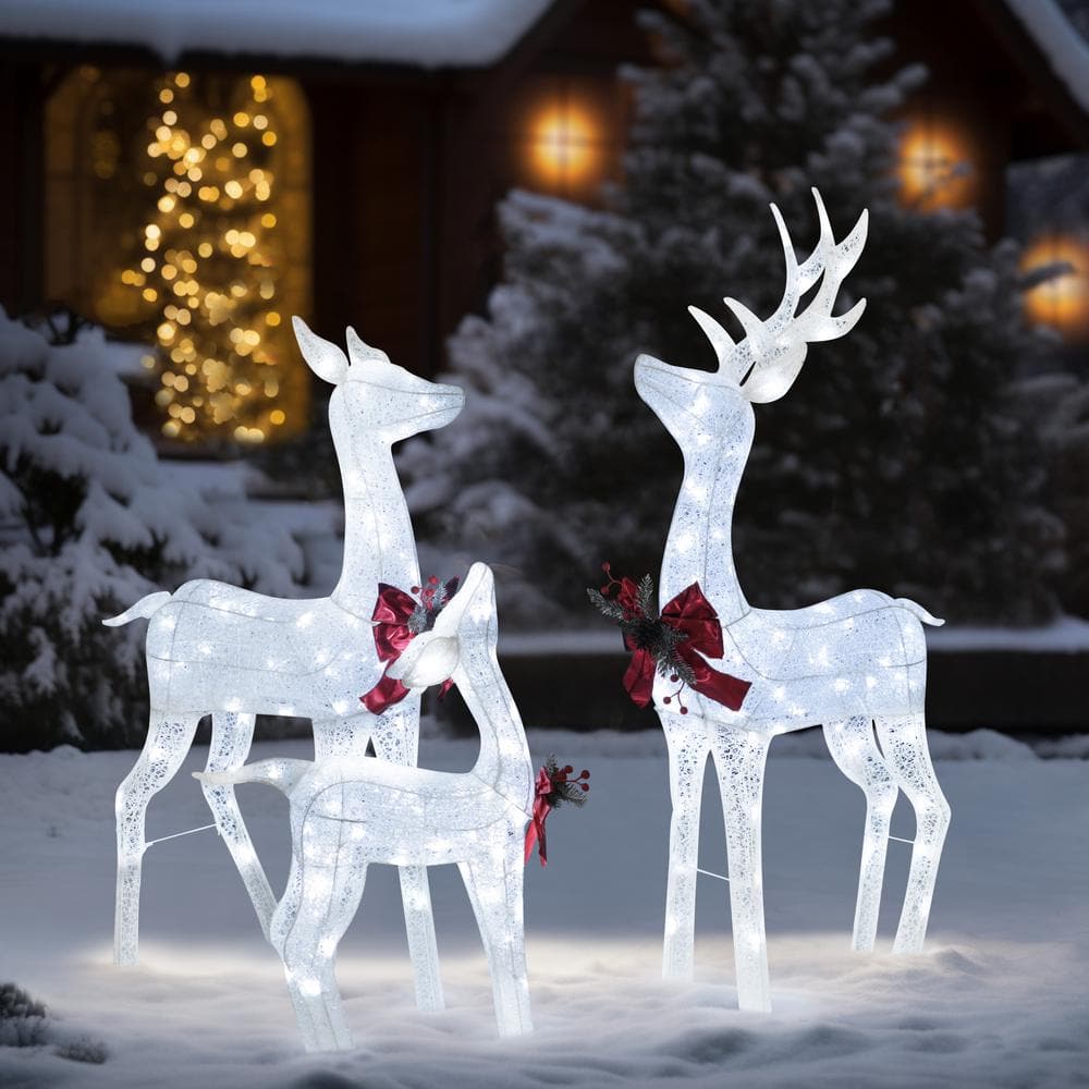 4.5 ft. 3D Reindeer Family Outdoor Christmas Holiday Yard Decoration Cool White LED, White - Hercitys