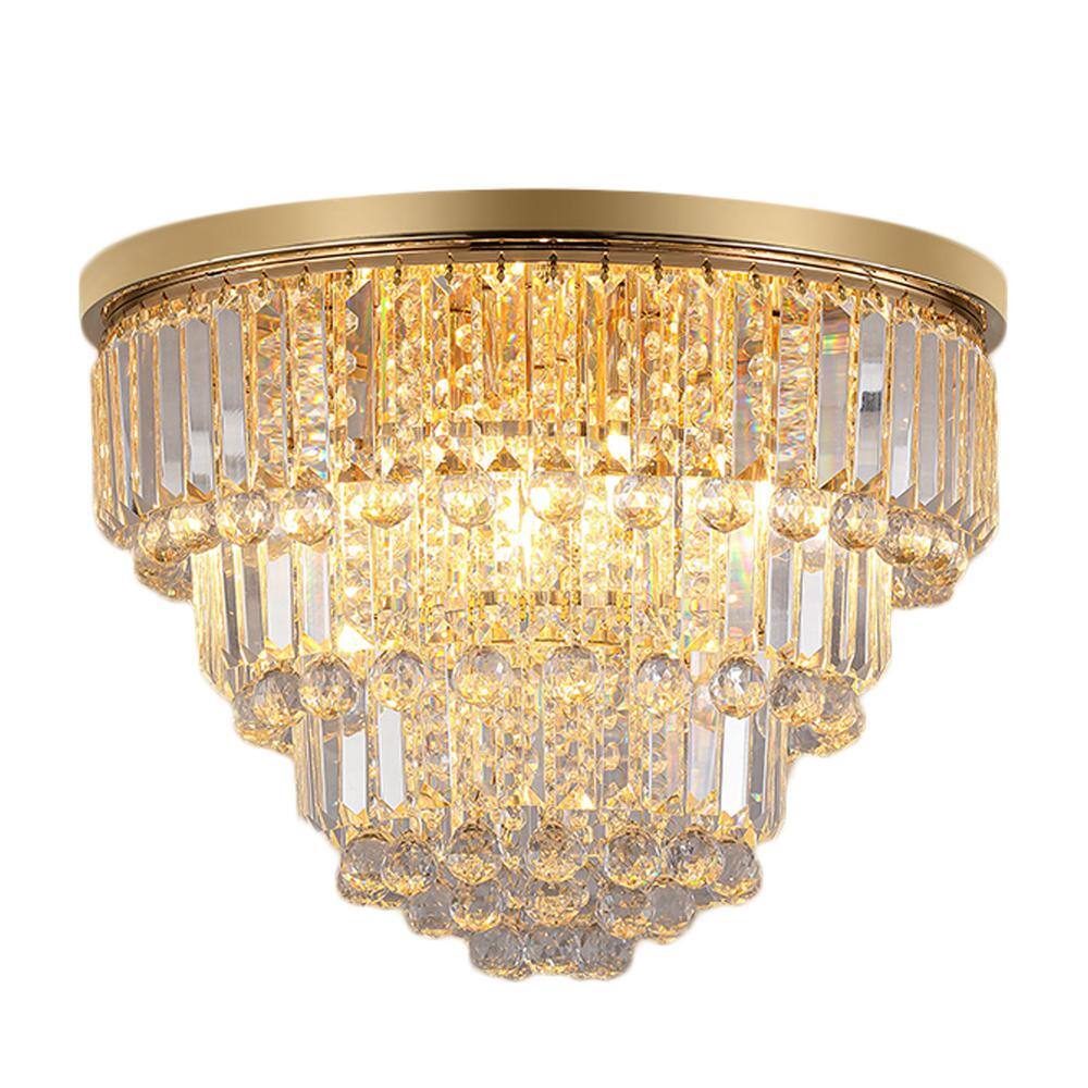 19.70 in. 6-Light Gold Flush Mount with Crystal Shade and No Bulbs Included - Hercitys