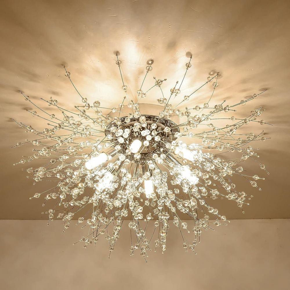 19.7 in. Modern 6-Light Golden Flush Mount Ceiling Lights Crystal Sputnik Firework Close to Ceiling Lamp - Hercitys