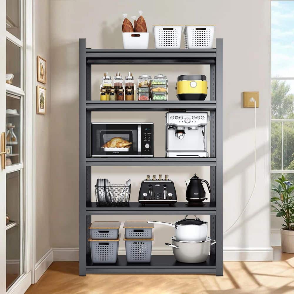 5-Tiers Steel Heavy Duty Adjustable Boltless Design Shelving Unit in Black (35.4 in. W x 72 in. H x 15.7 in. D) - Hercitys