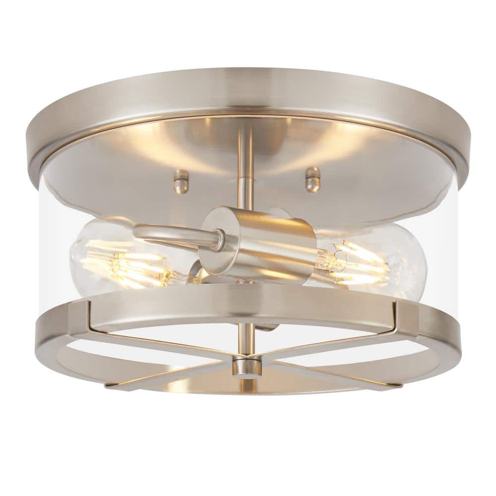 11.8 in. 2-Light Nickel Flush Mount Ceiling Light with Clear Glass Shade - Hercitys
