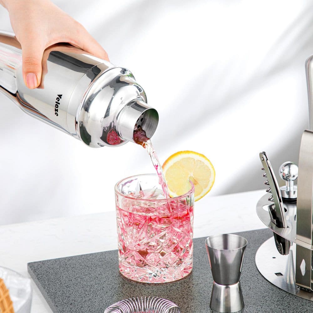 10-Piece Silver Stainless Steel Cocktail Shaker Set Cocktail Shaker 850ml with Pourer Stopper Muddler Mixing Spoon etc. - Hercitys