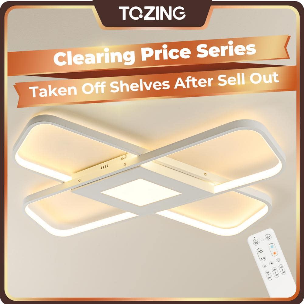 25 in. Modern Rectangle White Dimmable Integrated LED Novel Geometric Overlay Flush Mount Ceiling Light with Remote - Hercitys