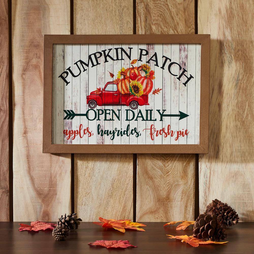 10 in. Shiplap Pumpkin Patch Fall Red Truck Harvest Wall Sign - Hercitys
