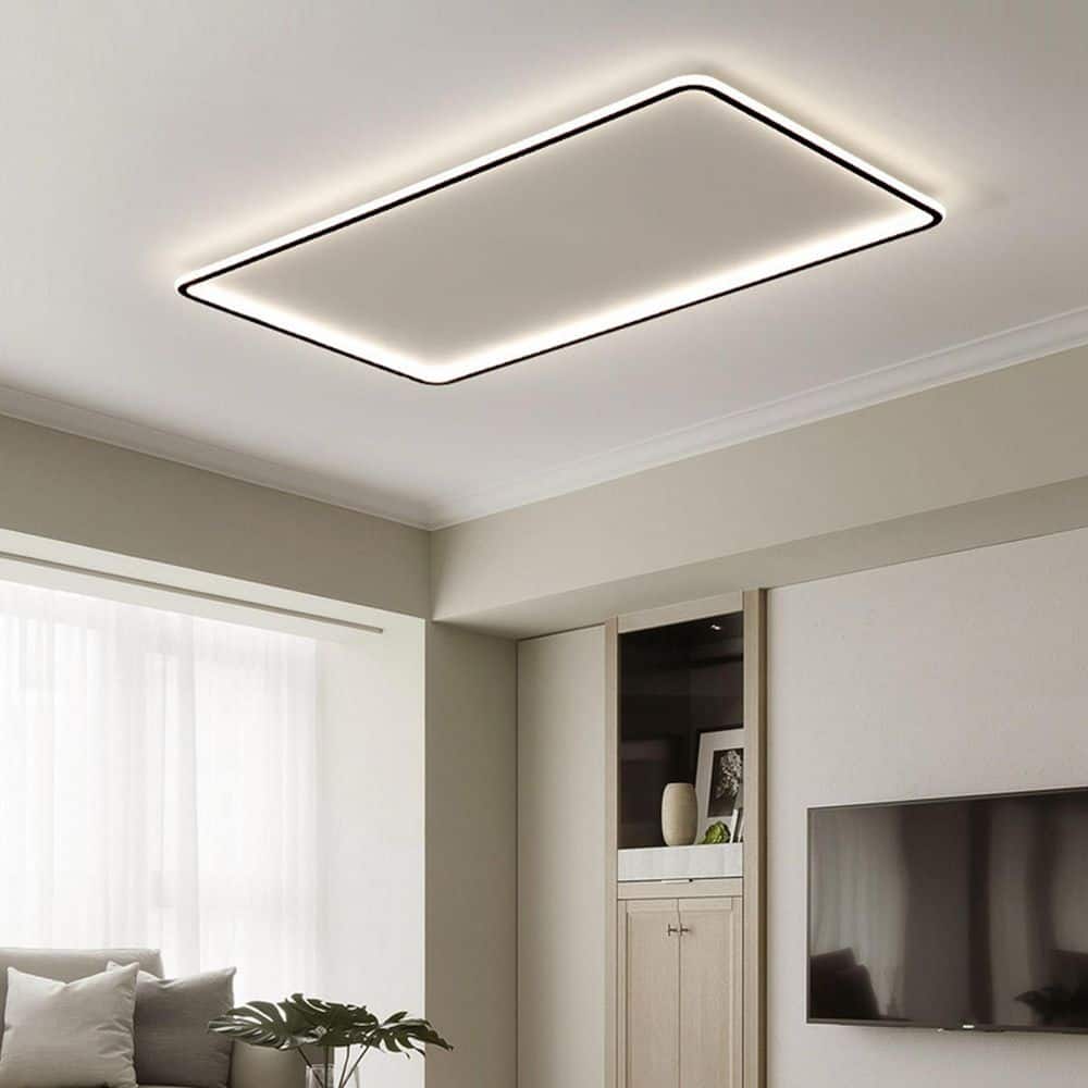 35.5 in. 1-Light White Modern Rectangular Shape Selectable LED Flush Mount Ceiling Light - Hercitys
