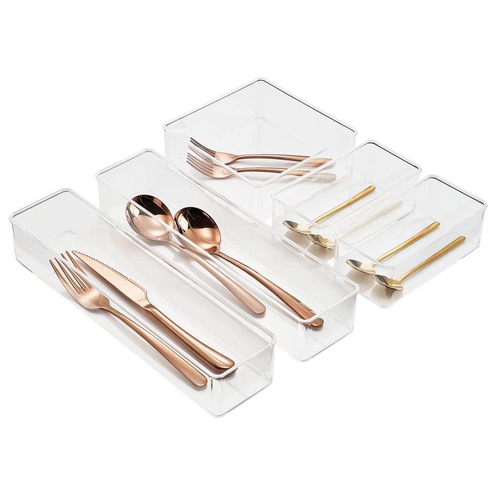 5-Pack Clear Storage Bins, Multipurpose Drawer Organizers for Kitchen Pantry, Office, Bathroom, Vanity, and More - Hercitys