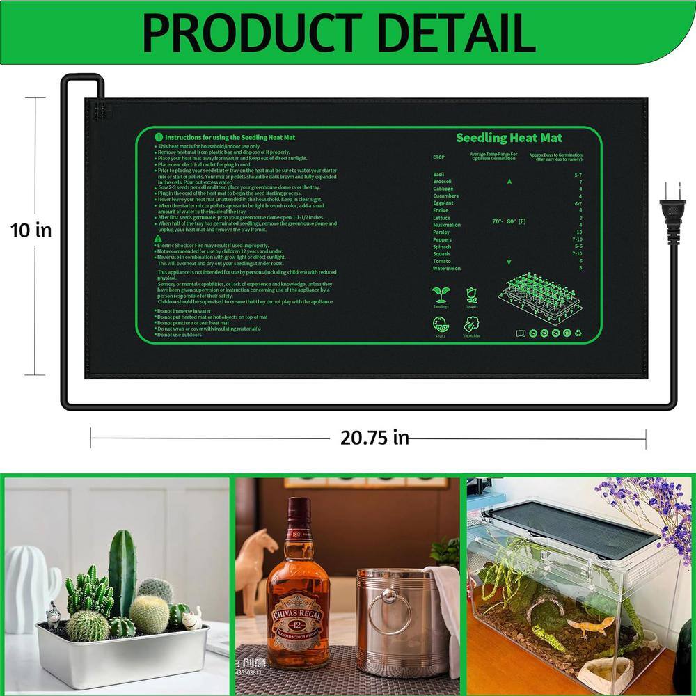 10 in. x 20.75 in. Seedling Heat Mat for Seed Starting, Waterproof Heating Pad for Indoor Plants Germination (2-Pack) - Hercitys