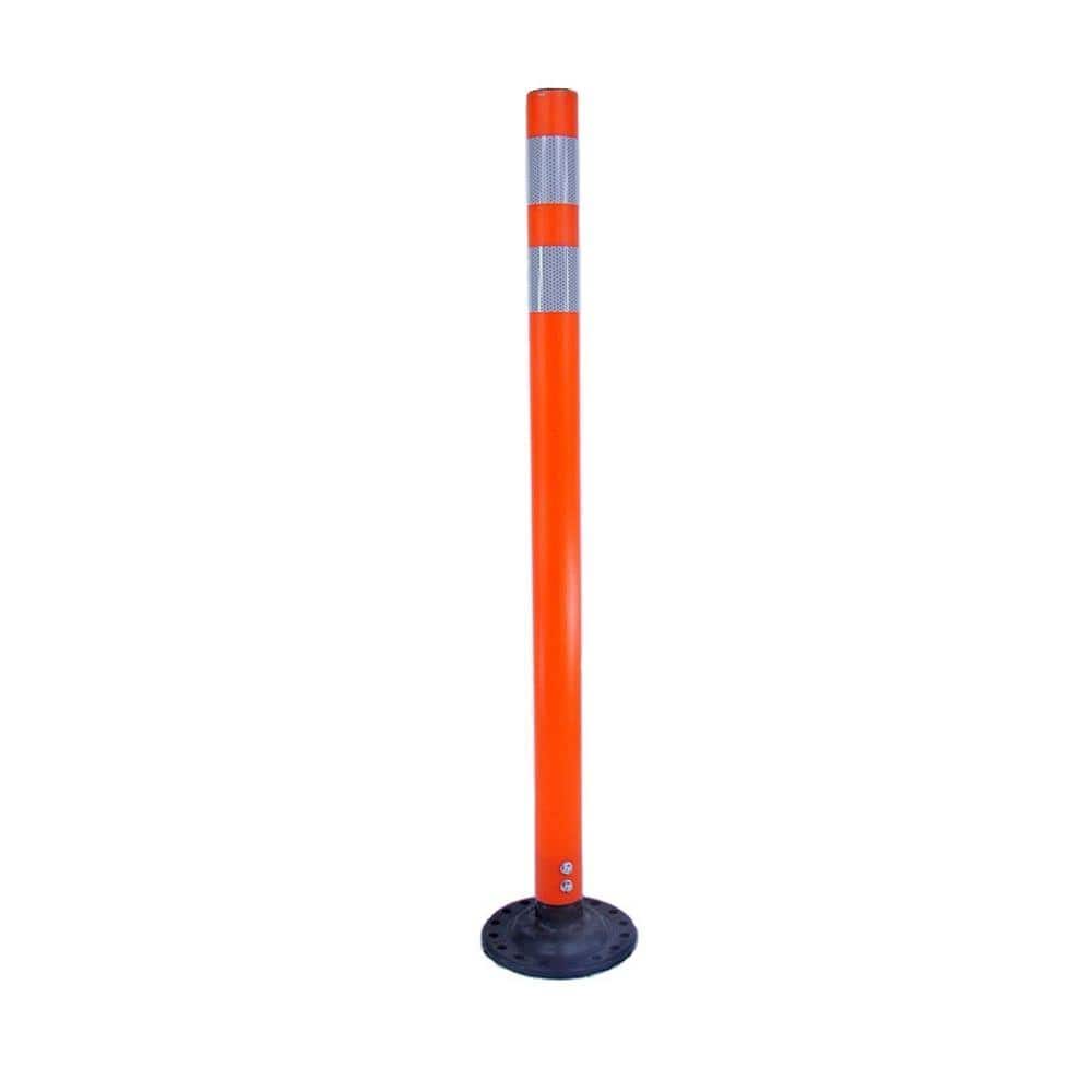 42 in. Orange Round Delineator Post with High-Intensity White Band and Base - Hercitys
