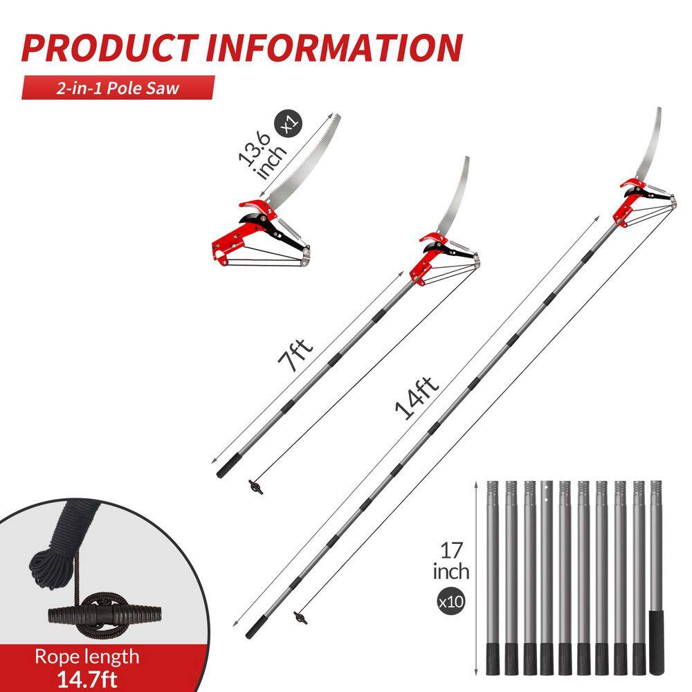 13.6 in. Steel Blade 14 ft. Pruning Saw - Hercitys