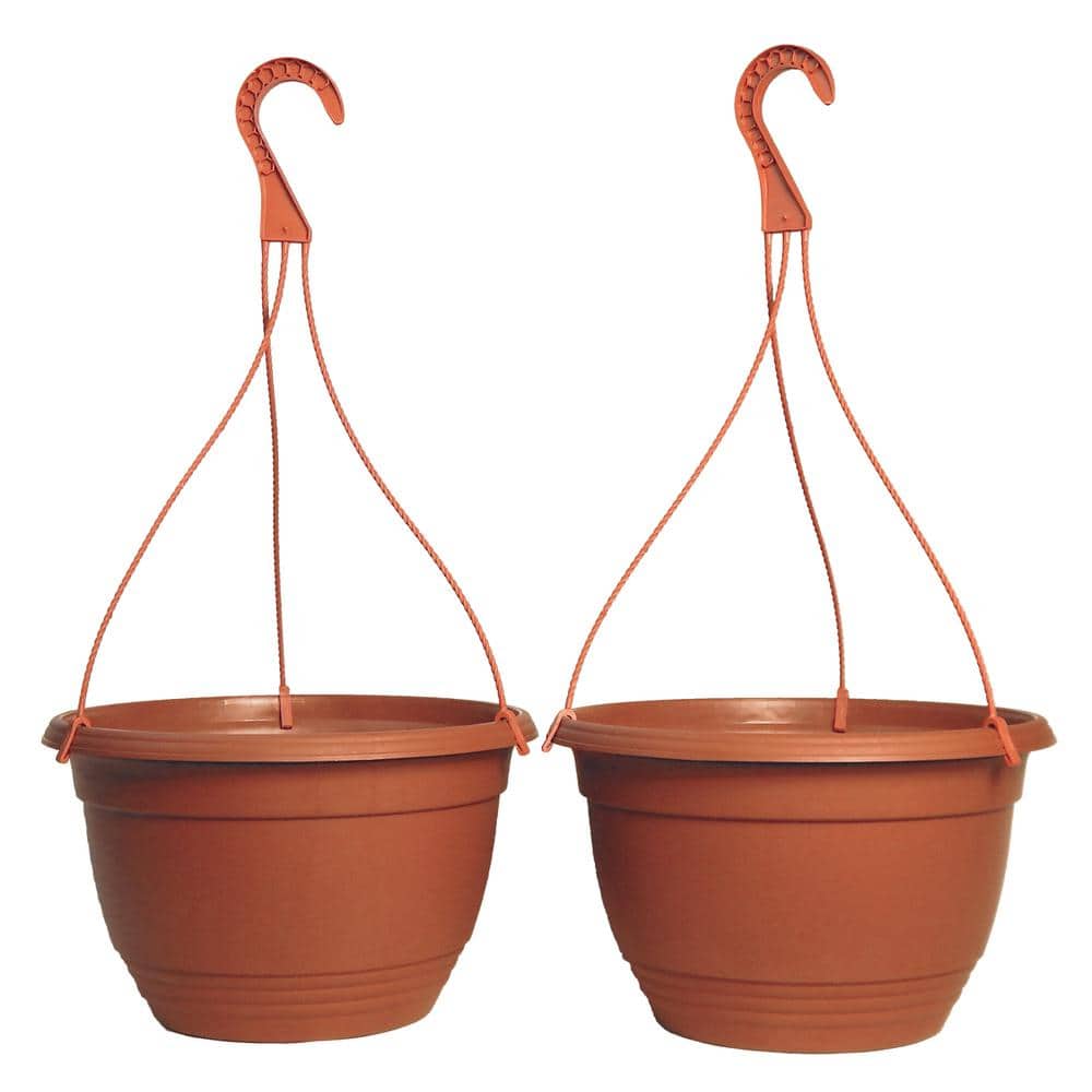 12  in. Plastic Terra Cotta Colored Hanging Basket (2 Pack) - Hercitys