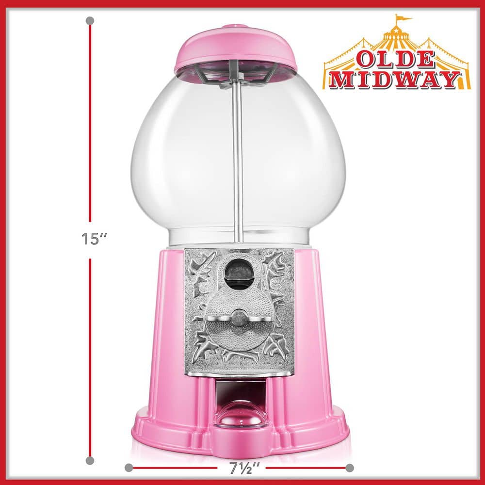 15 in. Gumball Machine, Vintage Style Candy Dispenser, Pink - Hercitys