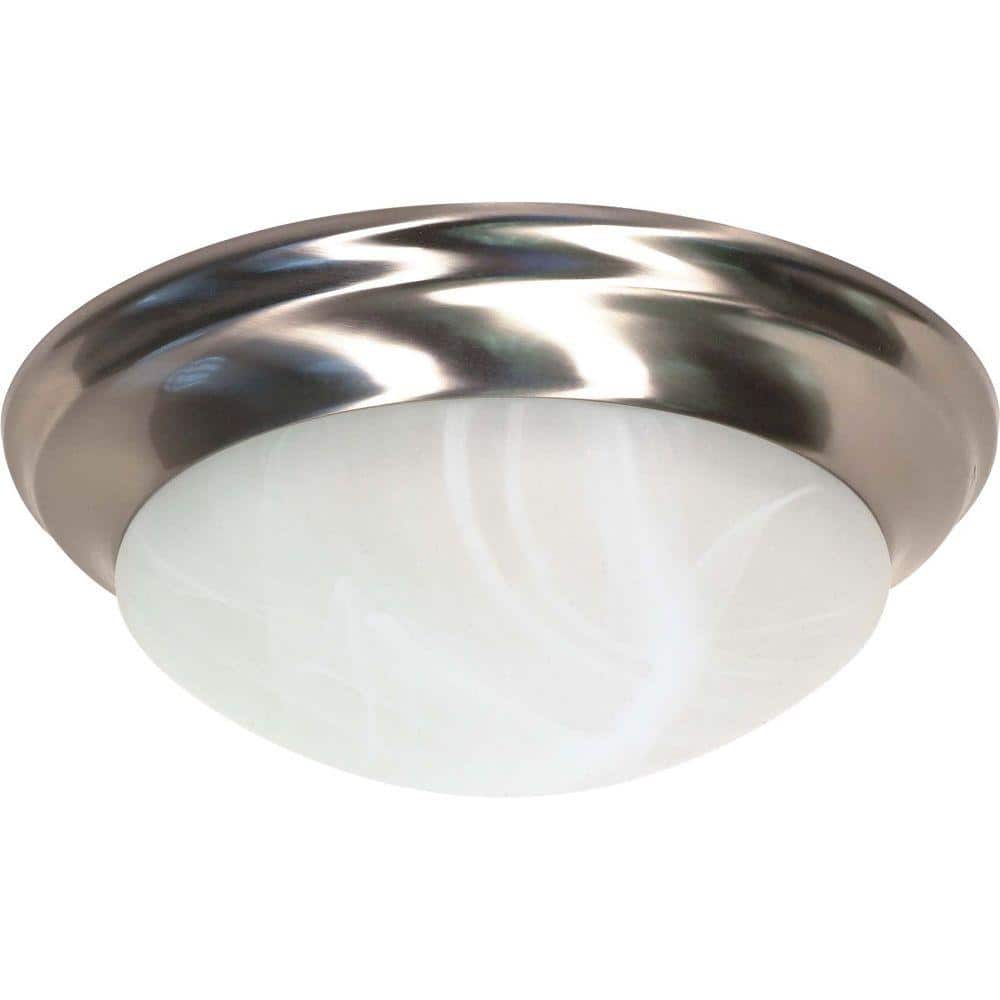 2 Light 14 in. Flush Mount Twist and Lock with Alabaster Glass Finished in Brushed Nickel - Hercitys