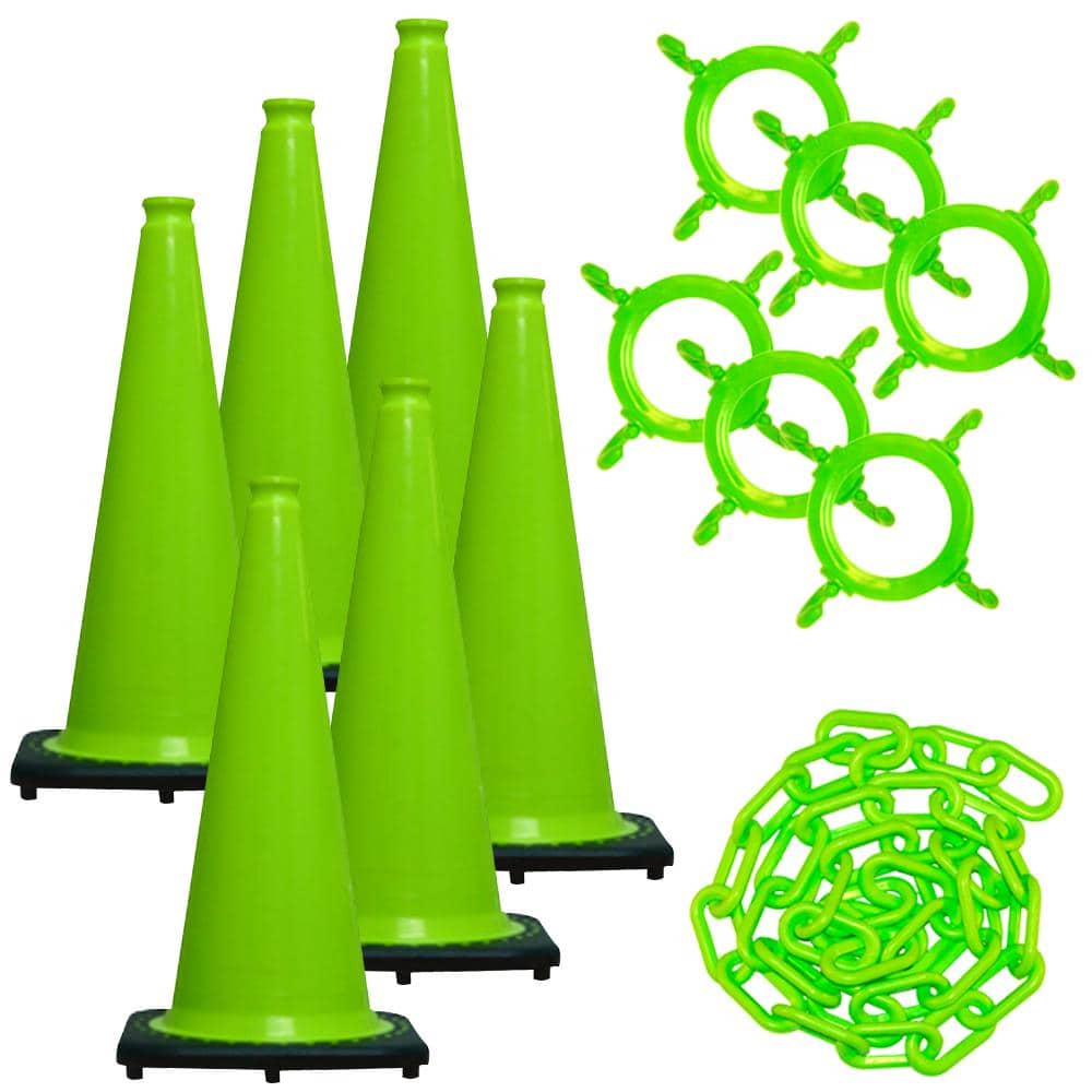 28 in. Green Traffic Cone and Chain Kit Safety - Hercitys
