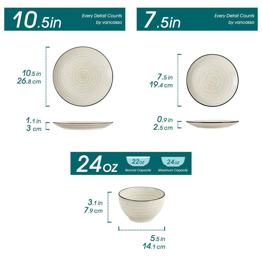 12-Piece Beige Stoneware Dinnerware Set (Service for 4) Tableware Set with Dinners Plate Dessert Plates and Cereal Bowls - Hercitys