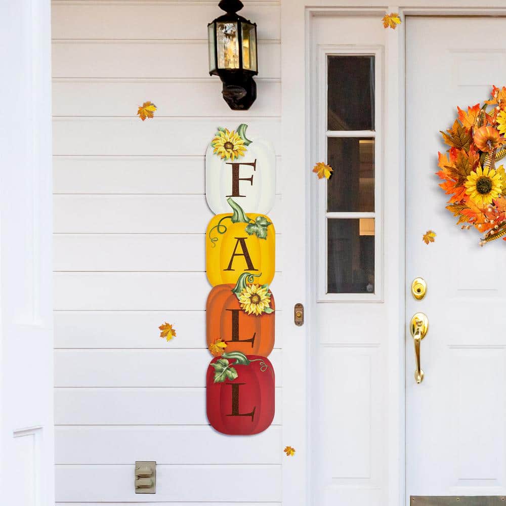 42 in. H Fall Wood Stacked Pumpkin Porch Decor - Hercitys