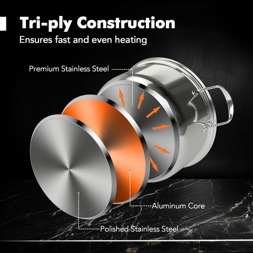 12-Piece Stainless Steel Pots and Pans Set with Tempered Glass Lids and Handles - Hercitys