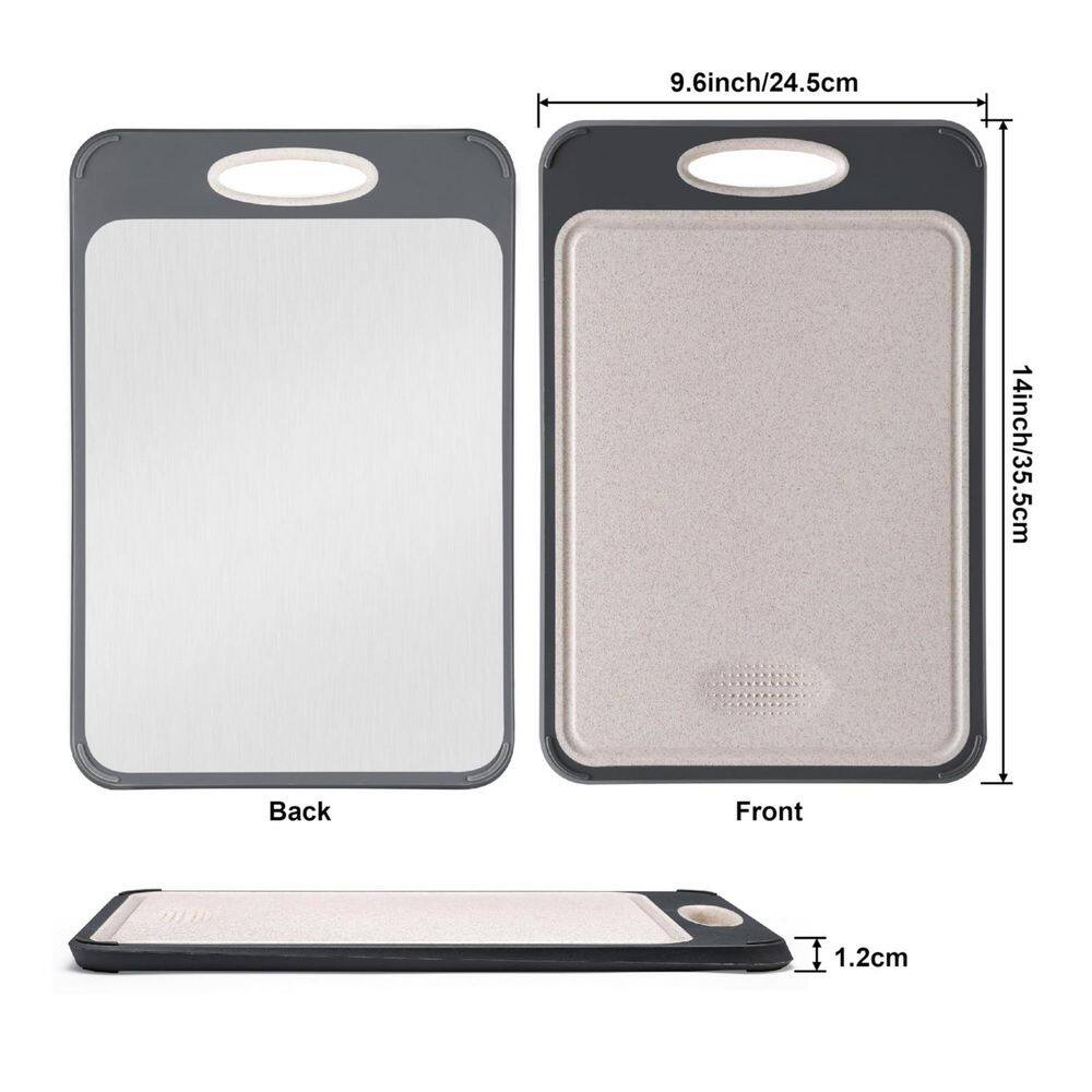 14 in. x 9.6 in. Rectangular Double Sided Cutting Board, 304 Stainless Steel and Wheat Straw Polypropylene Cutting Boad - Hercitys