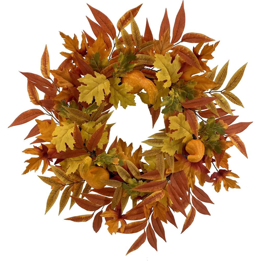 24 in. Fall Wreath with Ruscus and Oak Leaves - Hercitys