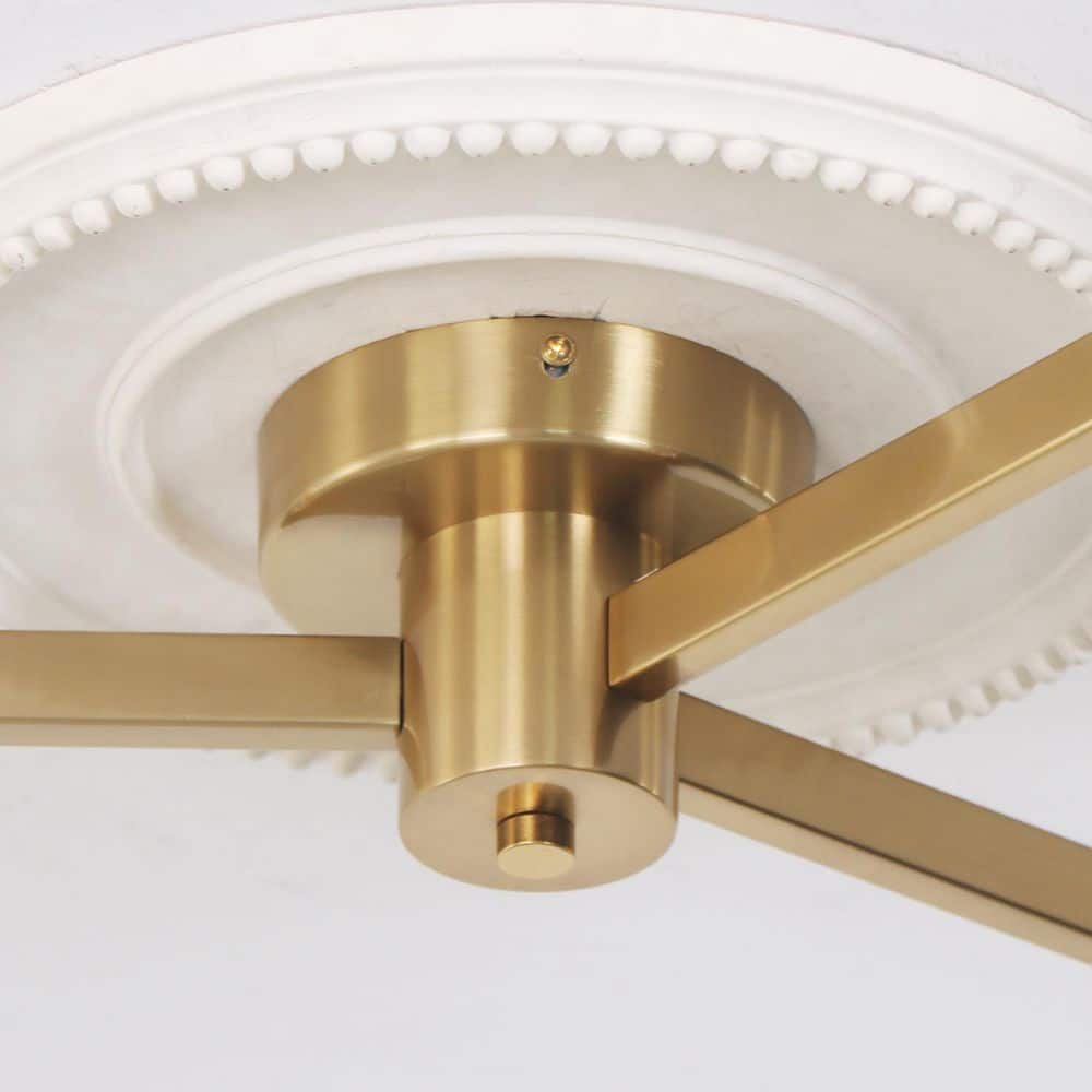 55 In. 3-Light Brass Chandelier Semi-Flush Mount with White Glass Shade, G9 Bulb Base - Hercitys