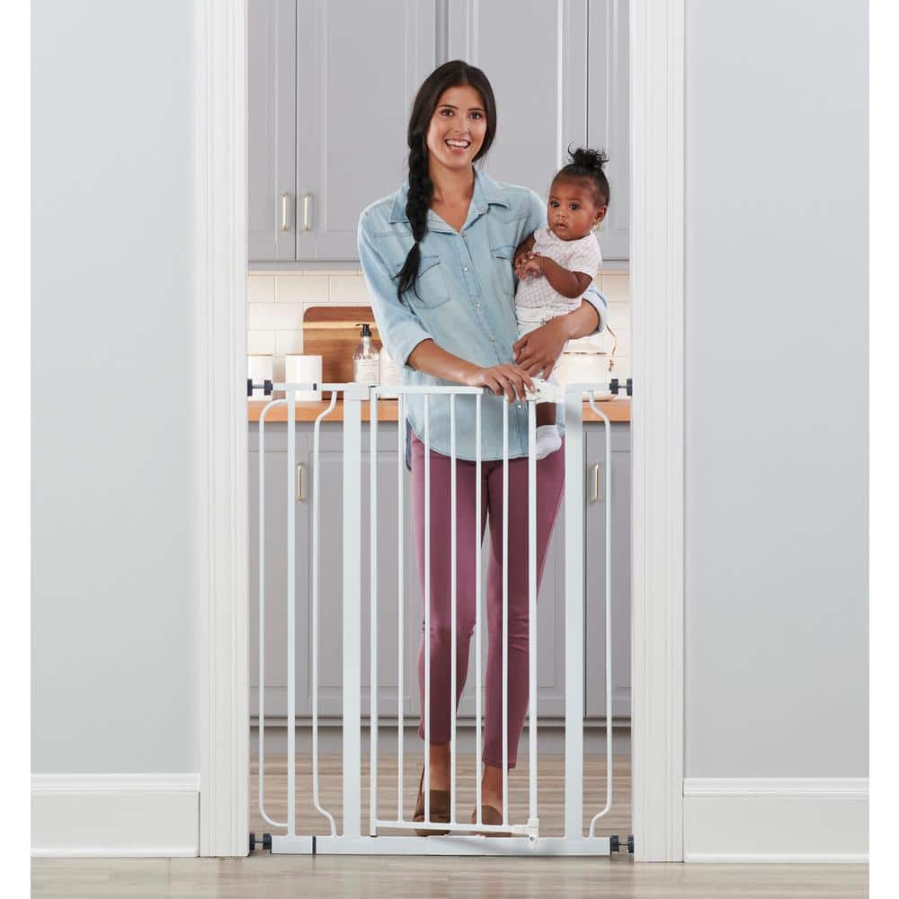 36 in. White Metal Easy Step Extra Tall Walk-Through Gate - Hercitys