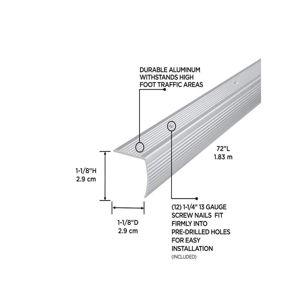 1-1/8″X1-1/8″X 72″ SILVER ALUMINUM STAIR EDGING W/SCREW NAILS - Hercitys