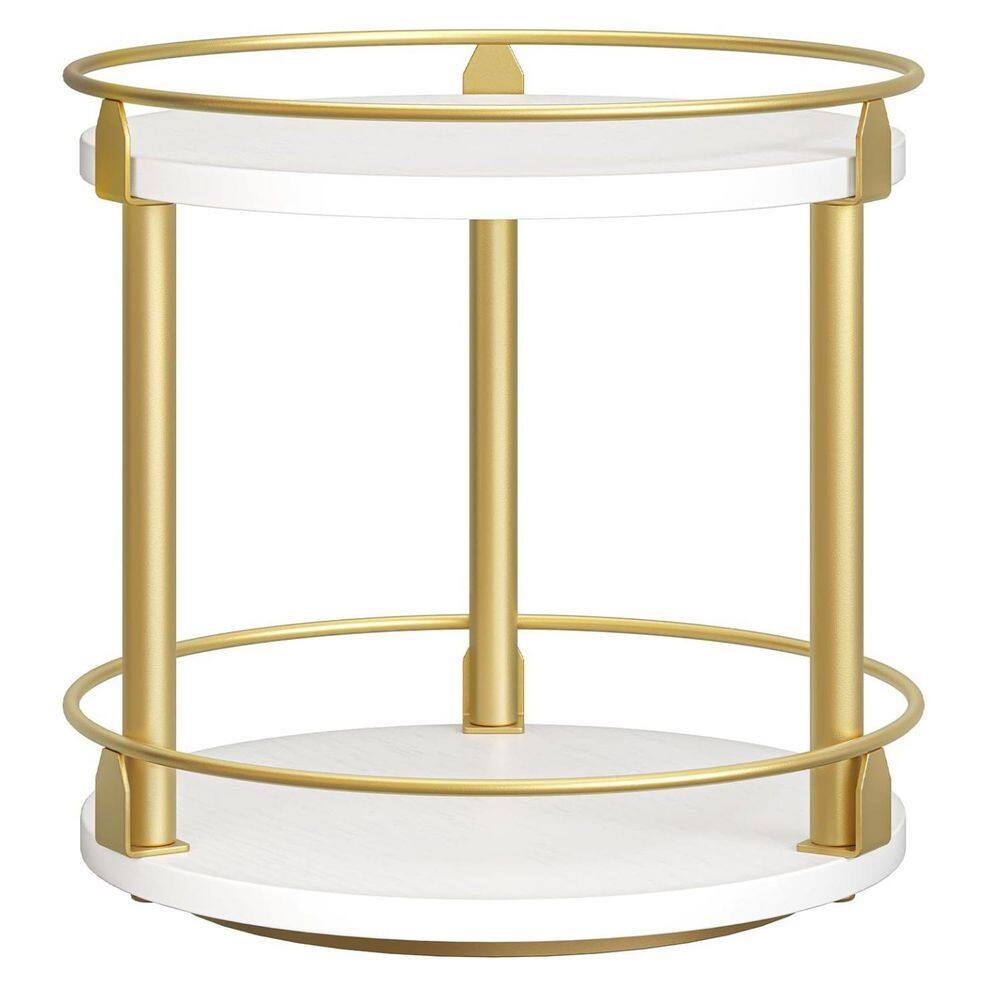 2 Tier Spice Rack Turntable Organizer for Kitchen Countertop and Cabinet, Compact and Versatile, White and Gold - Hercitys