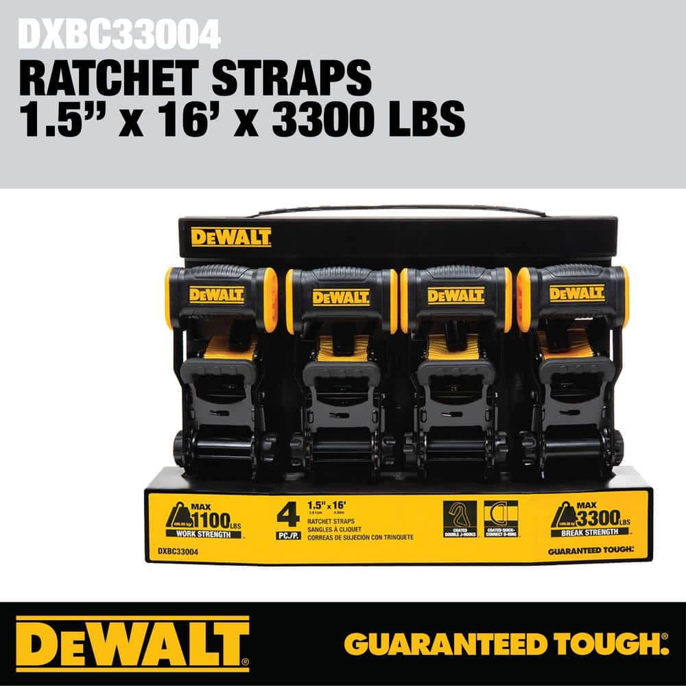 1.5 in. x 16 ft. Ratchet Tie Down Straps 3300 lbs. Break Strength (4-Pack) - Hercitys