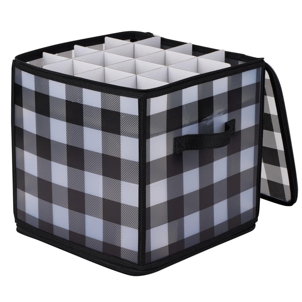 11.8 in. H Black and White Buffalo Plaid Nylon 64-Count Ornament Organizer - Hercitys