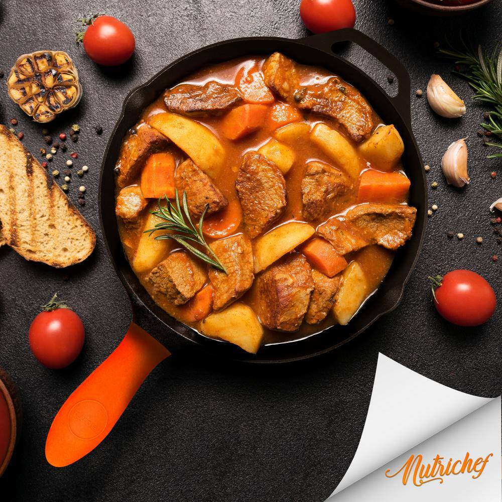 10 in. Pre-Seasoned Cast Iron Frying Pan with Glass Lid and Silicone Handle - Hercitys