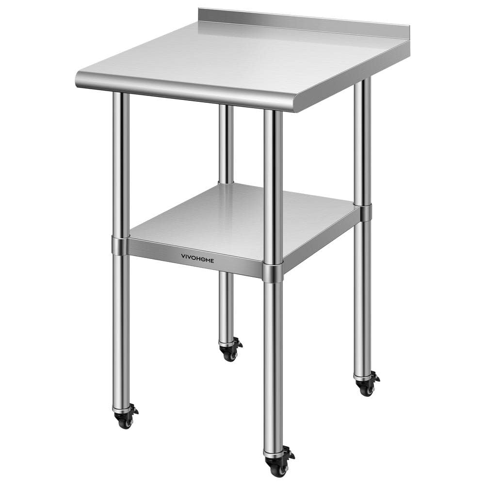 24 x 18 in. Stainless Steel Kitchen Utility Table with Backsplash and Wheels - Hercitys