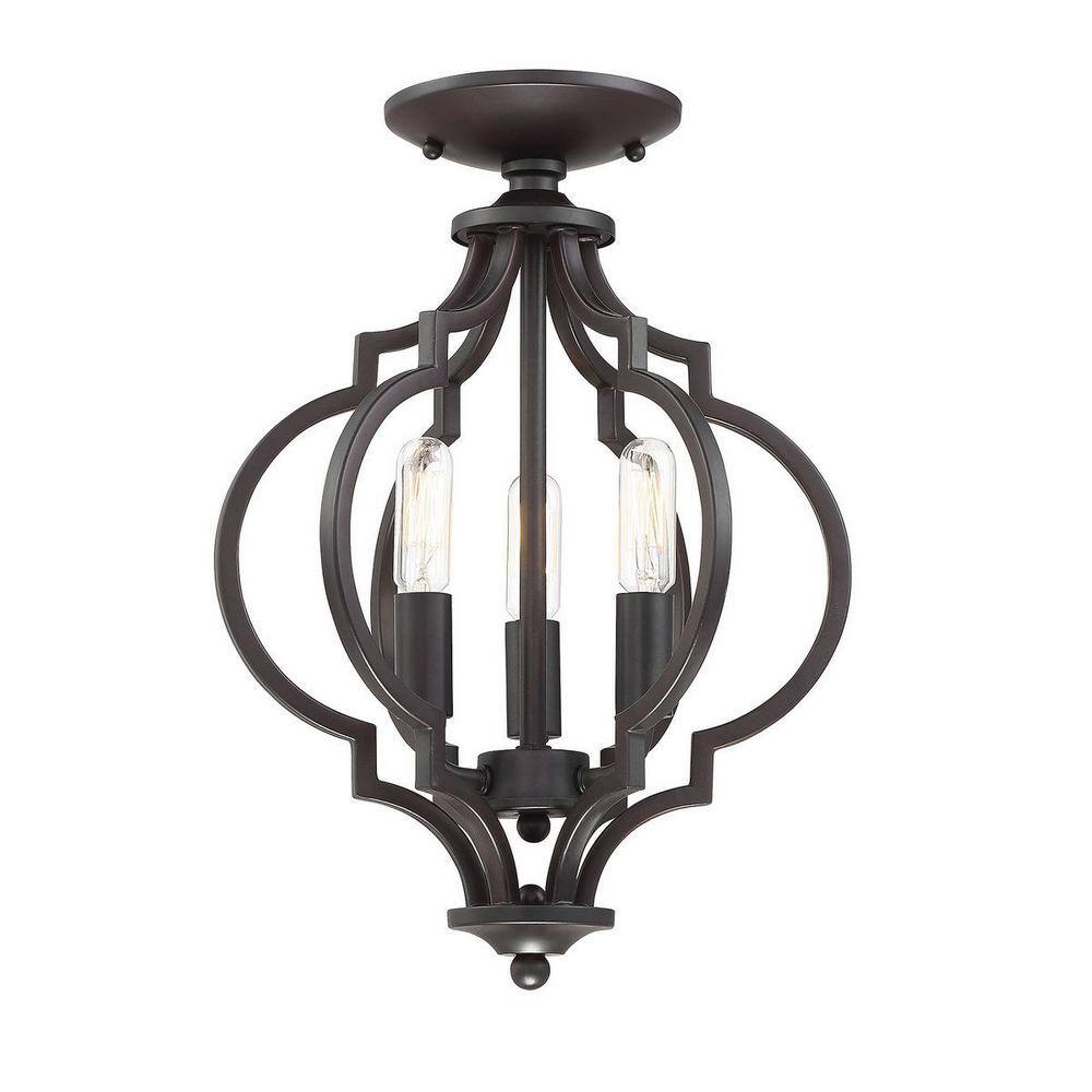 11 in. W x 16 in. H, 3-Light Ceiling Light in Oil Rubbed Bronze Semi- Flush Mount - Hercitys