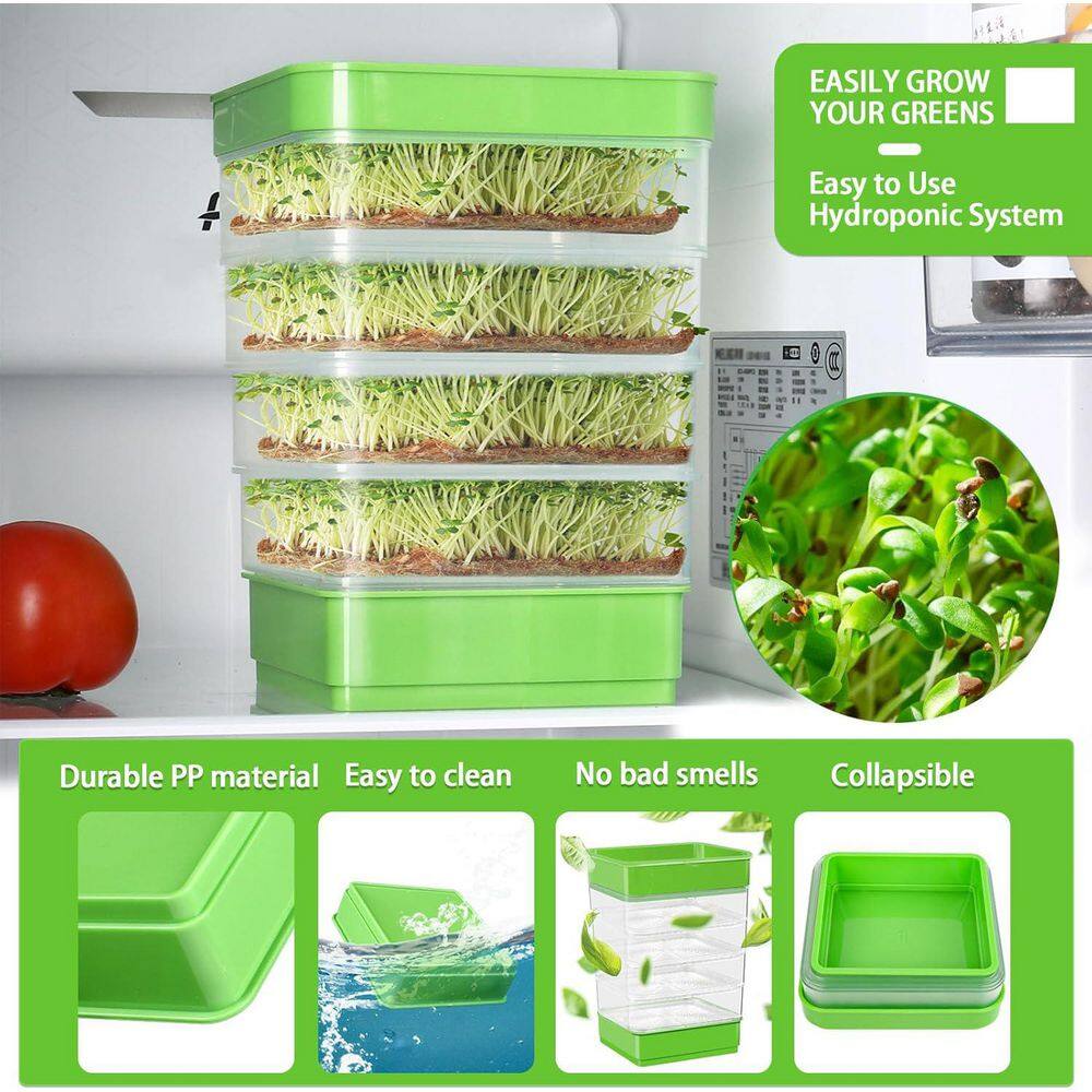 4-Tier Seed Sprouting Kit with Drain Holes and Tray, Stackable Microgreens Bean Sprouter Soil-Free Tray for Alfalfa - Hercitys