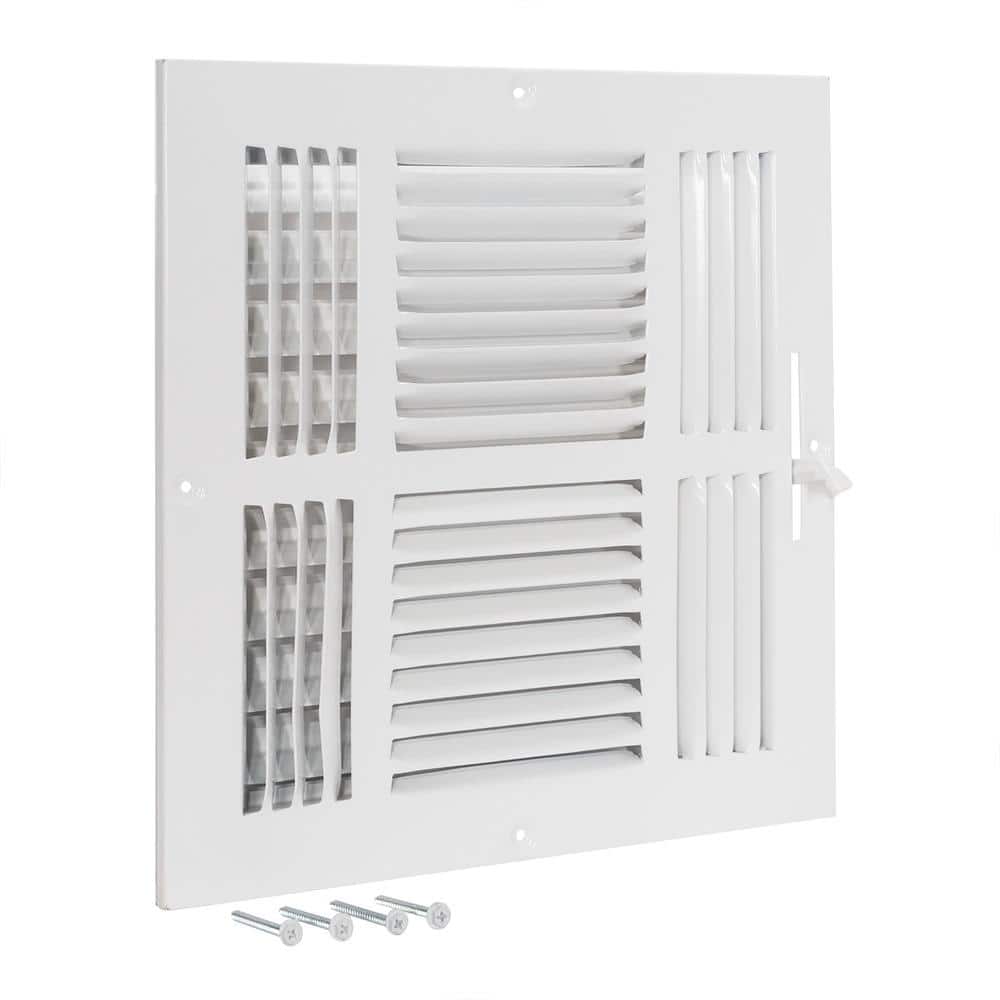 10 in. x 10 in. 4-Way Steel Wall/Ceiling Register, White - Hercitys