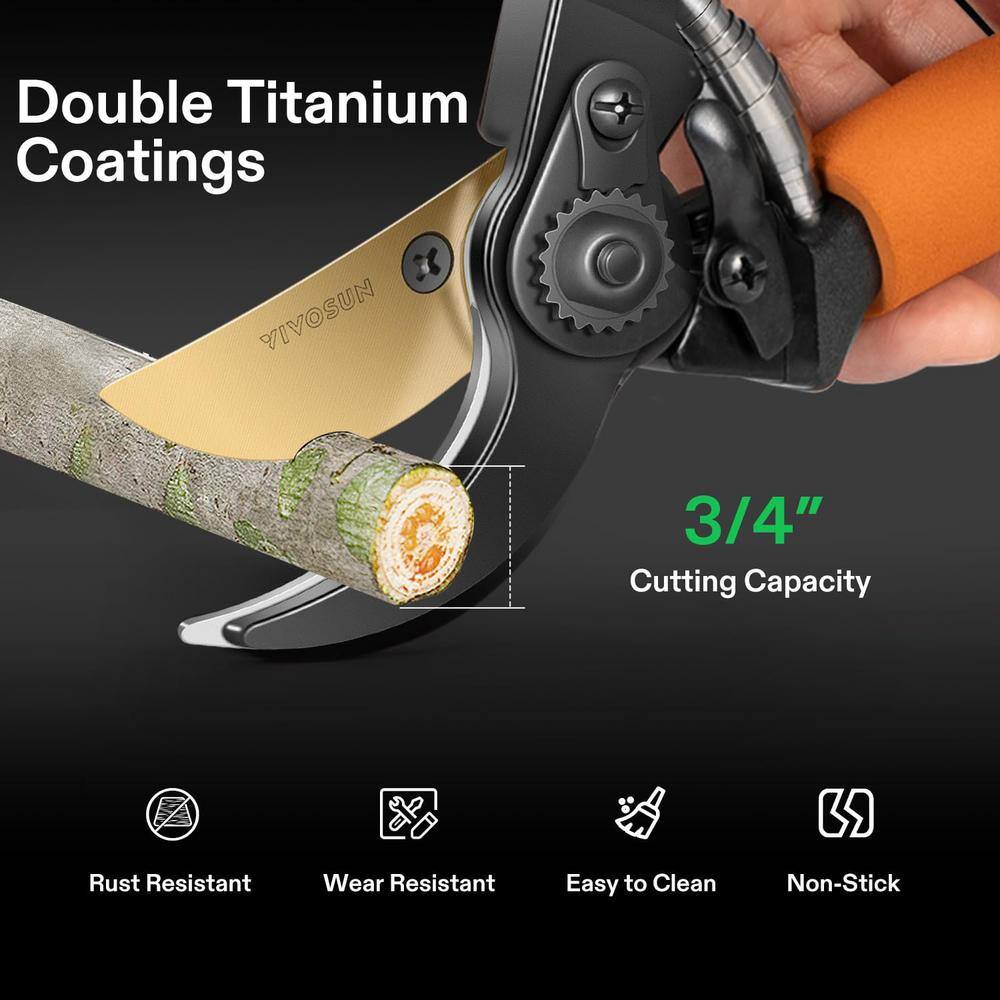 1.6 in. Pruning Shears with Bypass 3/4 in. Cut Capacity SK5 Blades, Cushion-Covered Handle and Safety Lock - Hercitys