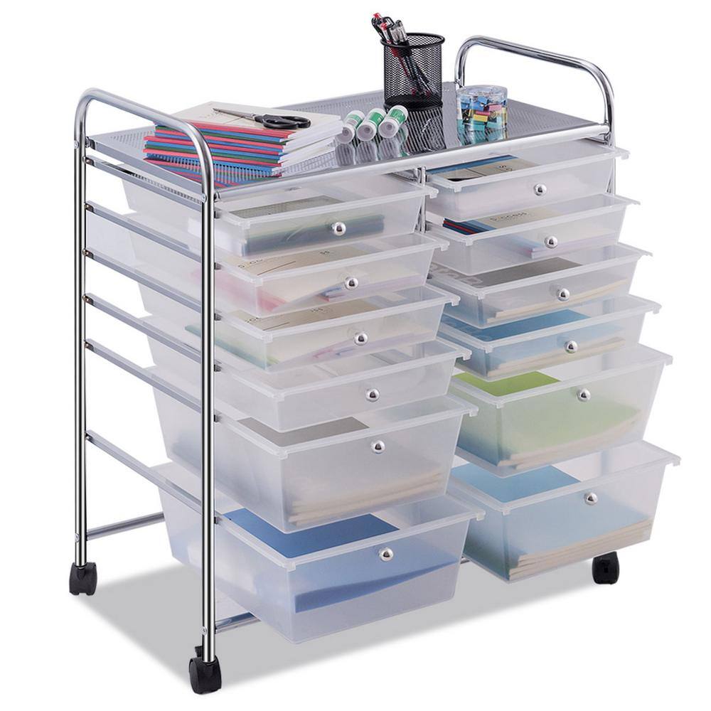 4-Tier Plastic 4-Wheeled Double Side Rolling Storage Cart in Clear - Hercitys