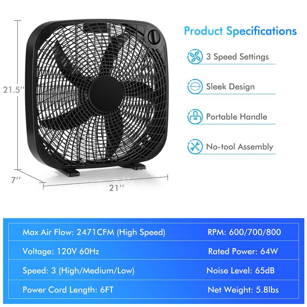 20 in. 3-Speed Personal Fan Portable Floor Window Fan with Knob Control - Hercitys
