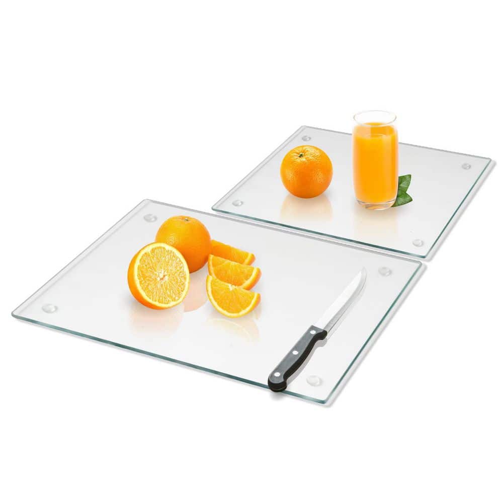 2-Piece Clear Tempered Glass Cutting Board Set with Non-Slip Feet for Kitchen - Hercitys