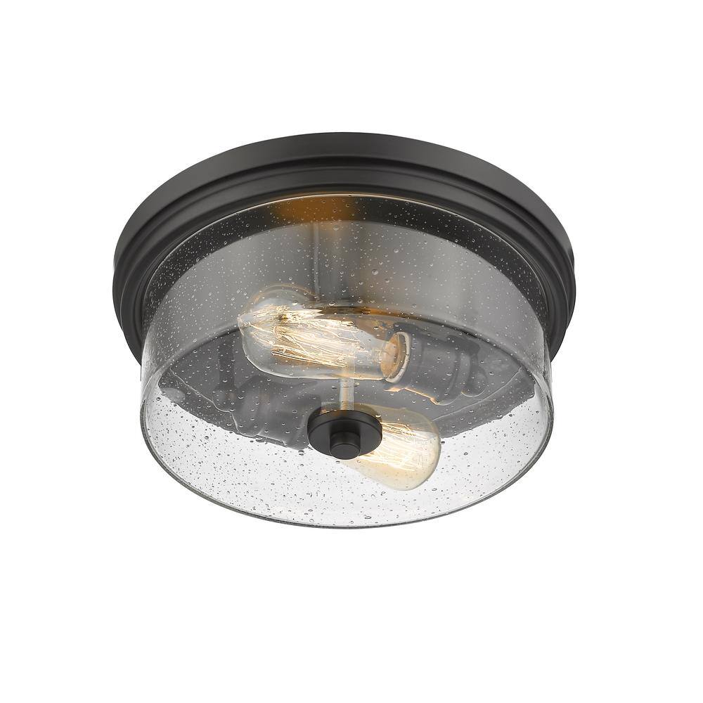 12 in. 2-Light Matte Black Flush Mount with Clear Seedy Shade - Hercitys