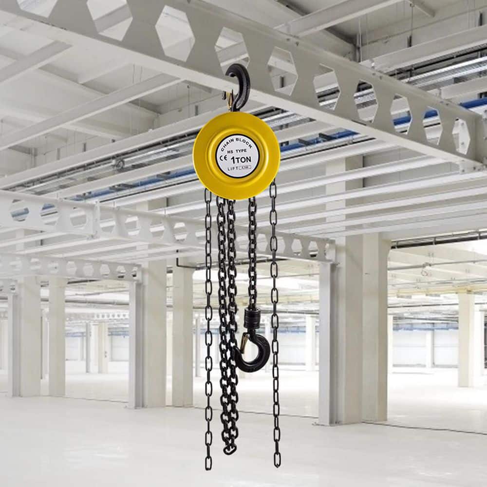 1-Ton Hand Chain Hoist 15 ft. Lift Manual Chain Hoist w/Industrial-Grade Steel Construction for Lifting Goods, Yellow - Hercitys