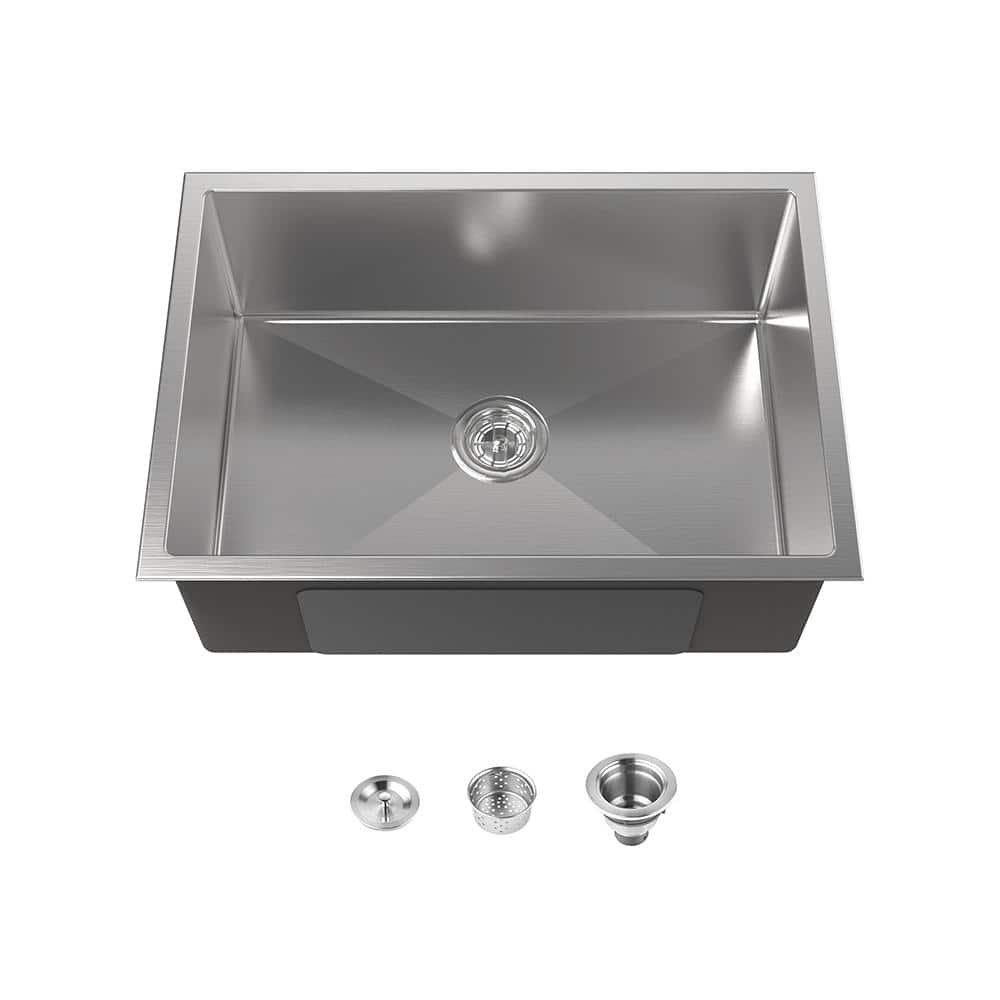27 in. Undermount Single Bowl 20-Gauge Stainless Steel Workstation Kitchen Sink with US Standard Drain and Hook - Hercitys