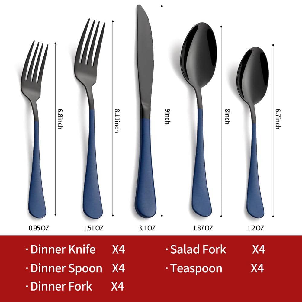 20-Piece Stainless Steel Serving Set Sapphire Blue Handle 18/0 Cutlery Set Service for 4, Unique Set and Dishwasher Safe - Hercitys