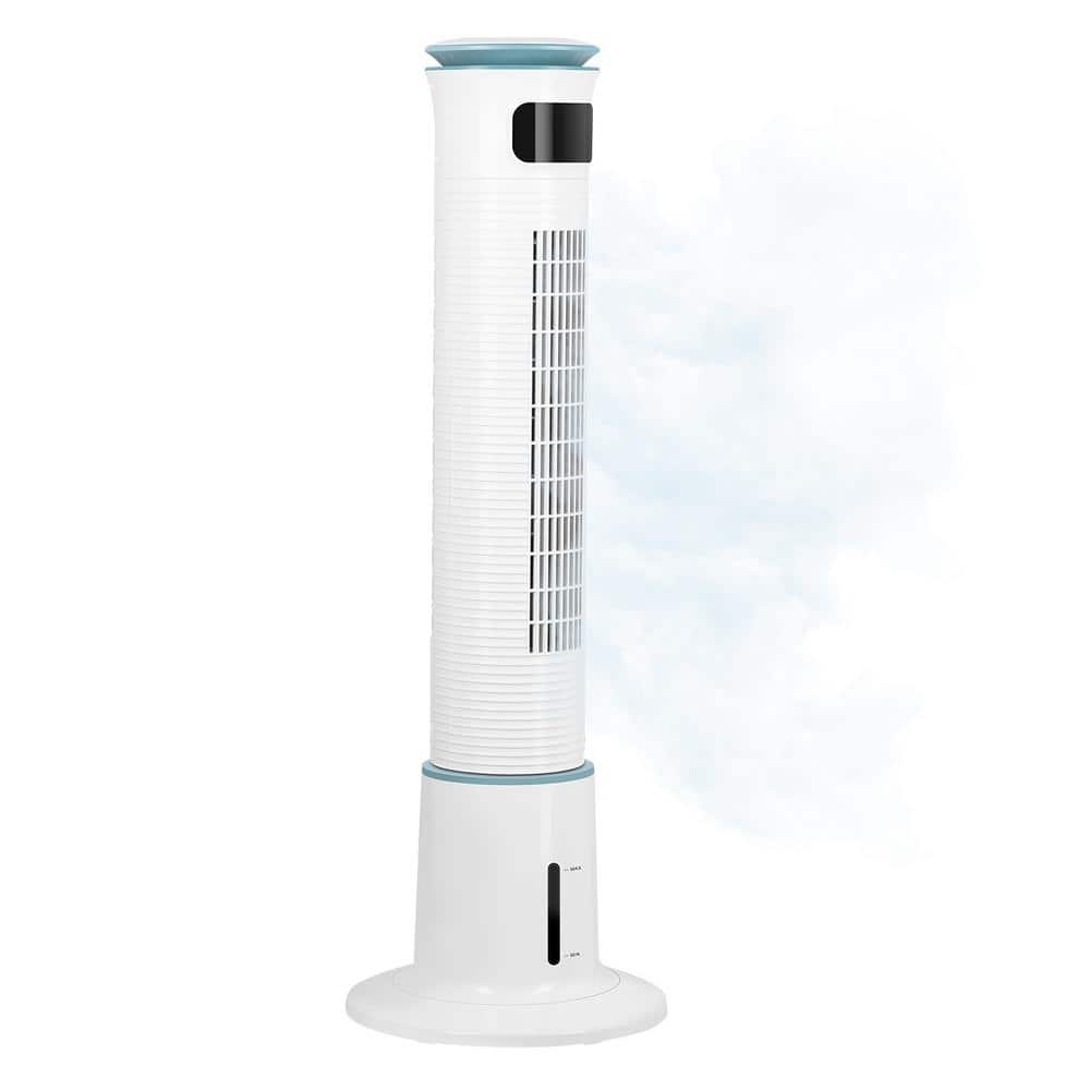 43 in. 12-Speed Standing Tower Fan Humidifier Cooling Fan in White with 15 Hours Timing Closure and Remote Control - Hercitys