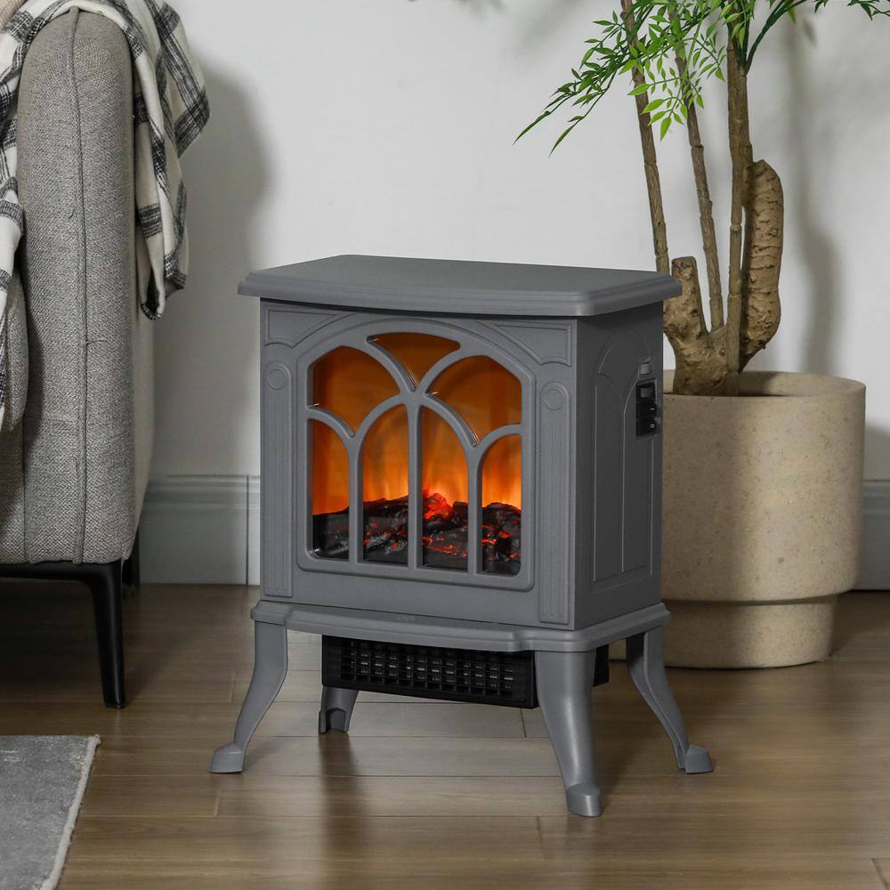 17 in. Freestanding Electric Fireplace Stove Heater with Realistic Logs and Flame Effect and Overheat Protection, Gray - Hercitys