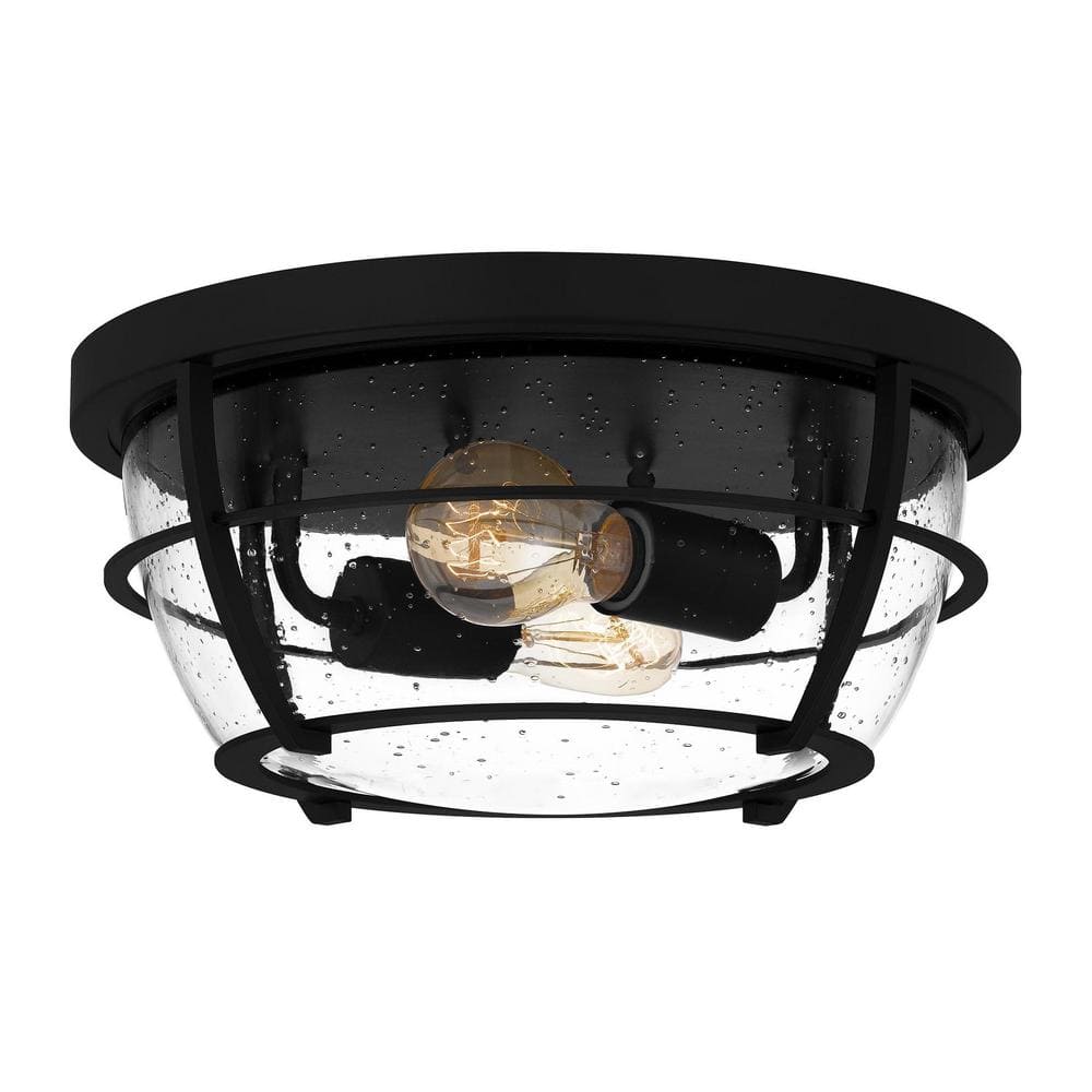 12.8 in. 2-Light Matte Black Barreled Cage Flush Mount Ceiling Light - Hercitys
